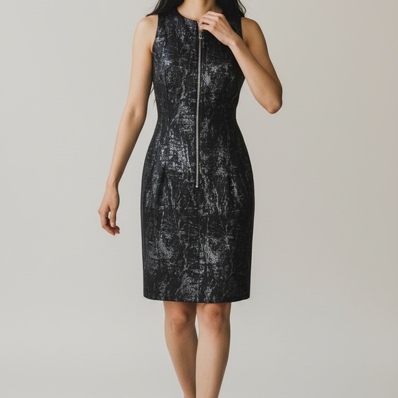 MICHAEL Michael Kors Dresses & Skirts - Michael Kors Silver Metallic Snake Zip-Front Sheath Black Dress Size 8 Corporate